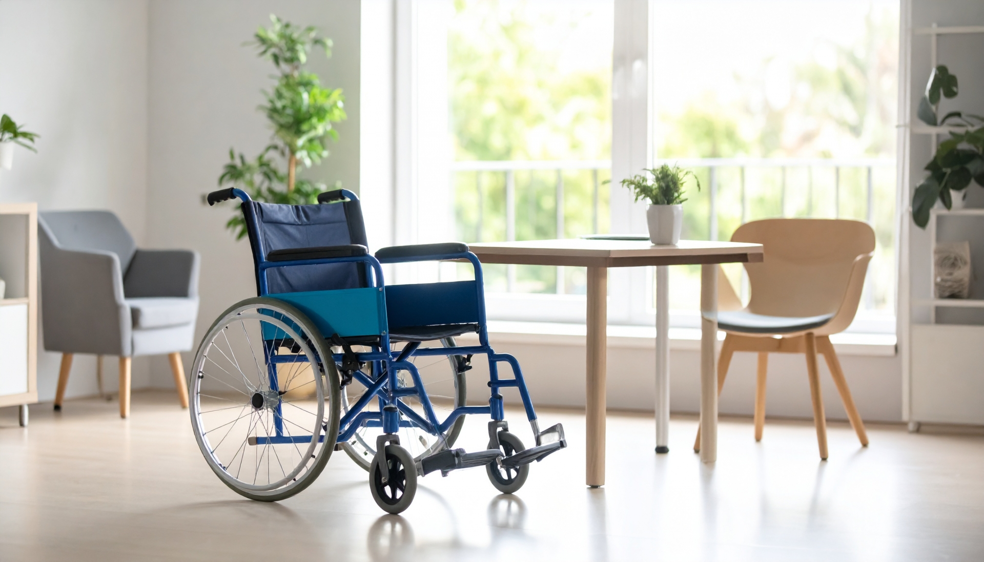 介護施設青い車椅子