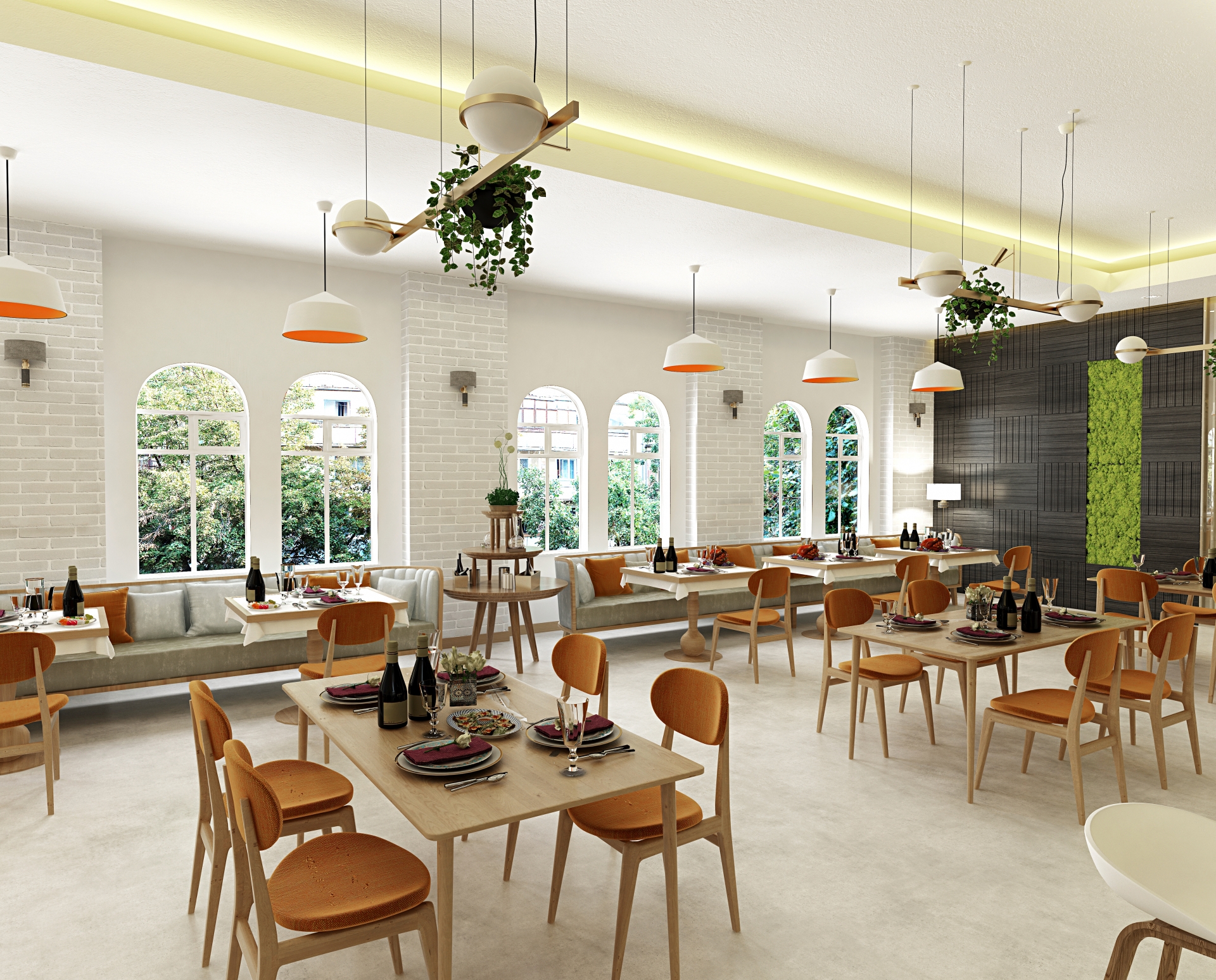 おしゃれな白いぬくもりあるレストラン